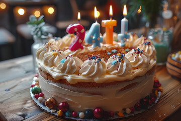 Poster - beautiful birthday cake with candles