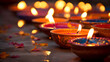 Burning Candles in Diwali Indian Temple Celebration.