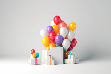 Sticker - Colorful birthday card with balloons and gifts, with space for text