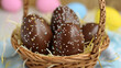 Chocolate Easter eggs in a basket.