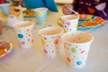 Canvas Print - kids birthday table with themed paper cups and plates 