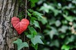 tree with red heart shaped leaf