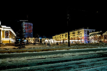 Wall Mural - night city in winter in the center, near the Opera house