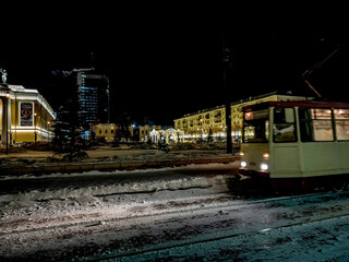 Wall Mural - night city in winter in the center, near the Opera house