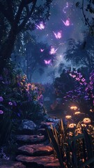 Wall Mural - enchanted forest. where glowing lights dance amongst the trees. in this realm of fantasy and nature'