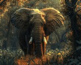 Fototapeta Dziecięca - Elephant Majesty. Stately Giant Roams the Wilderness of the African Savannah. With Towering Size and Mighty Tusks Commands Respect and Awe