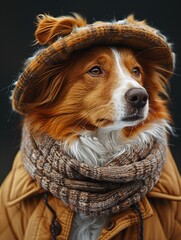 Poster -  dog dressed in a jacket and a hat