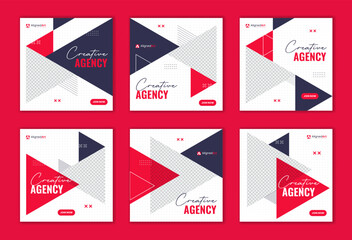 red triangle shape corporate social media post design. minimal creative agency square template bundl