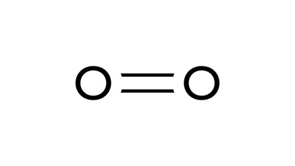 Poster - oxygen molecule, structural chemical formula, ball-and-stick model, isolated image dioxygen