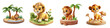 Cute animated lion cub figurines in various playful poses on a transparent background.