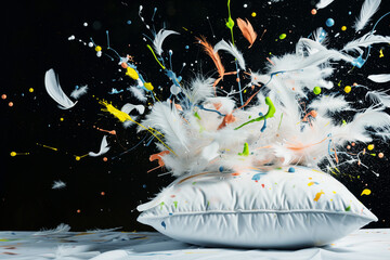 Sticker - a bursting pillow with feathers replaced by paint splashes