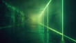Dark tunnel background, industrial room with green led light, interior of abstract modern hallway or garage. Concept of concrete hall, warehouse, studio, laser, technology
