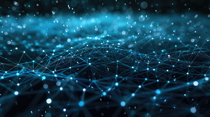 Wall Mural - network blue space abstract background, polygonal web and lights of cyber data. pattern of secure li