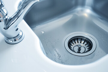 Poster - sink with shiny chrome drain and new faucet