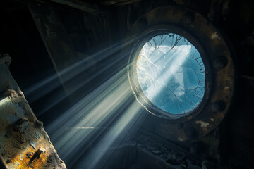 Poster - sunlight filtering through shipwrecks broken porthole