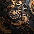 abstract background, black golden, similar to a clock mechanism