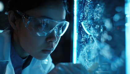 Wall Mural - laboratory technician bioengineer in futuristic lab making scientific research with state of the art