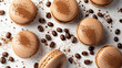 Coffee Macarons on a Light Background with Coffee.