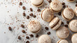 Coffee Macarons on a Light Background with Coffee.