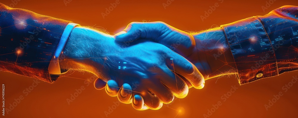 A digital representation of a handshake between two individuals ...