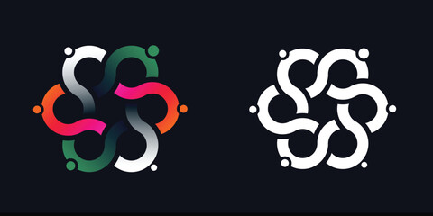 abstract diversity people connect networking talking, circle shape logo icon symbol concept of circular movement men and women multicultural diverse community business team in technology tech industry