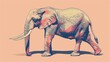 Illustration of an elephant in a stylized form with vibrant pink and grey hues on a peach background
