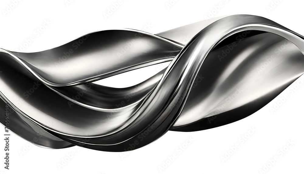 Abstract fluid metal bent form. Metallic shiny curved wave in motion ...