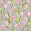 Hand drawn flowers tulips seamless pattern. Spring botanical illustration. For background, greeting cards, invitations, birthday and mother's day, linen, wrapping paper, wallpaper, textile.