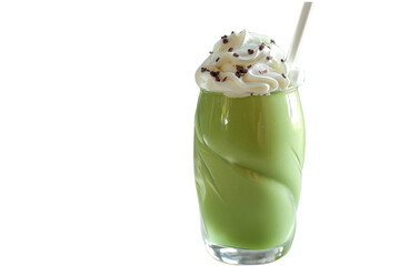 Wall Mural - Avocado fruit smoothie with some whipped cream, transparent background