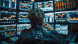 © visoot - Close-up of a trader hand with multiple screens showing live trading data. Generative AI.