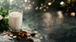 Glass of almond milk studio shot , Healthy eating concept .