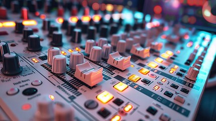 Fototapete - A mixer control panel, knobs, switches. Generative AI.