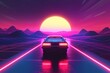  Synthwave sunset drive with retro car 80s