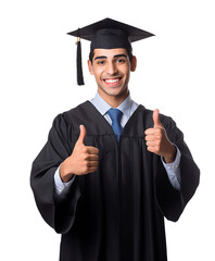 Wall Mural - male graduate with thumb up on a transparent background PNG