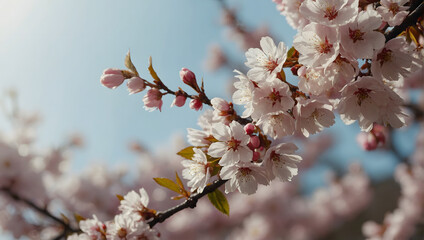 Wall Mural - Nature background with blooming cherry blossoms. 