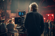 Leinwandbild Motiv Generative AI image of cameraman is filming an entertainment show on the set