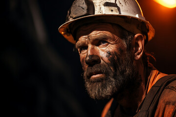 Poster - Coal miners wearing protective helmets work diligently deep extracting vital energy resources generative AI