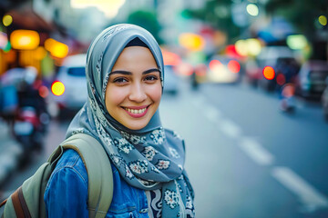 Wall Mural - Smiling Woman in Headscarf