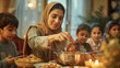 © Aqsapics - Family doing iftar party at home in the ramadan month