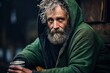 old homeless man in a hoodie