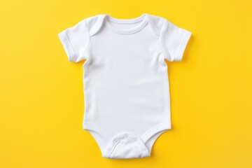 Wall Mural - Modern and minimalistic white baby bodysuit mockup against a yellow background, perfect for product presentations