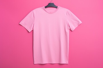 Sticker - A pastel pink t-shirt displayed on a hanger, set against a vivid magenta background, perfect for showcasing design mockups and fashion branding