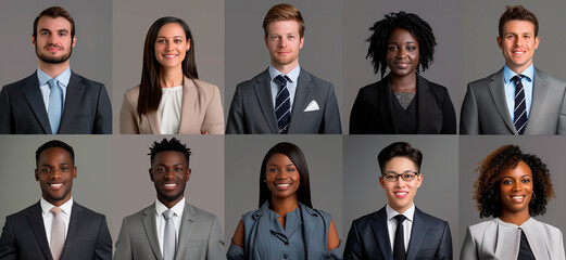 Diverse Group of Professionals in Formal Attire. A collage of diverse young professionals, each portraying confidence and professionalism in formal business attire.