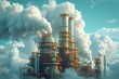 Amidst an industrial landscape, a refinery emits gases, symbolizing the intersection of technology and environmental impact.