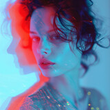 Fototapeta Boho - Cybernetic Dream: A Mystical Portrait in Neon Reflections