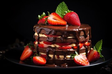 Wall Mural - a cake with strawberries and chocolate on top