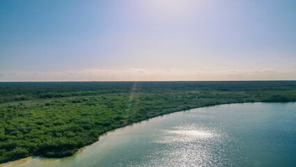 Wall Mural - Aerial Drone view of the Kaan Luum lagoon in Tulum Mexico.