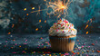 Birthday cupcake with celebration sparkler