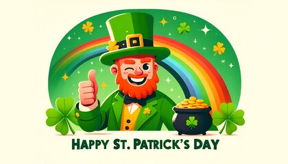 Wall Mural - St. patrick's day greeting card design with a cheerful leprechaun in vector style.