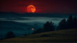 Mysterious Foggy Landscape under Blood Moon